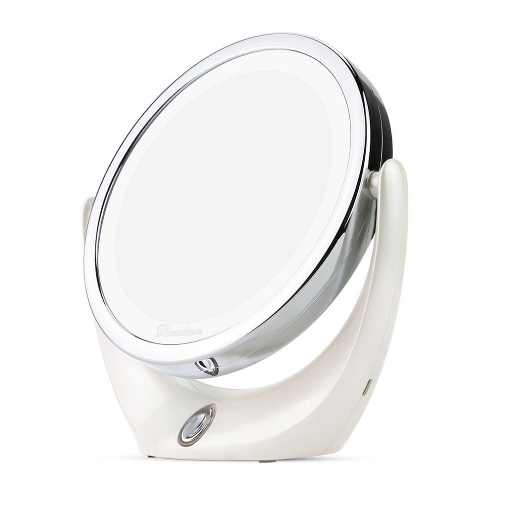 BROADCARE LED Makeup Mirror 5X Magnifying with Bright Led Lights, Dual Sided 360 Degree Swivel Cordless Tabletop Vanity Mirror